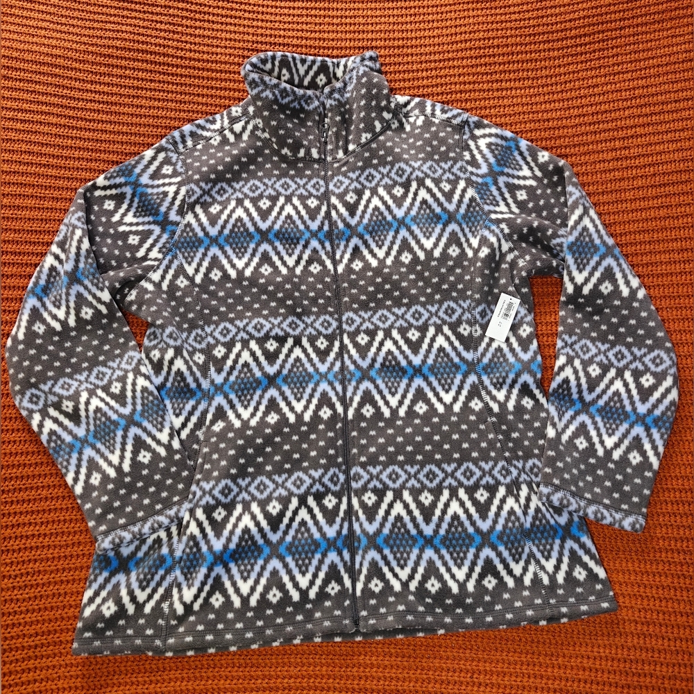 Geometric Patterned Zip-Up Fleece Jacket- Men's XL